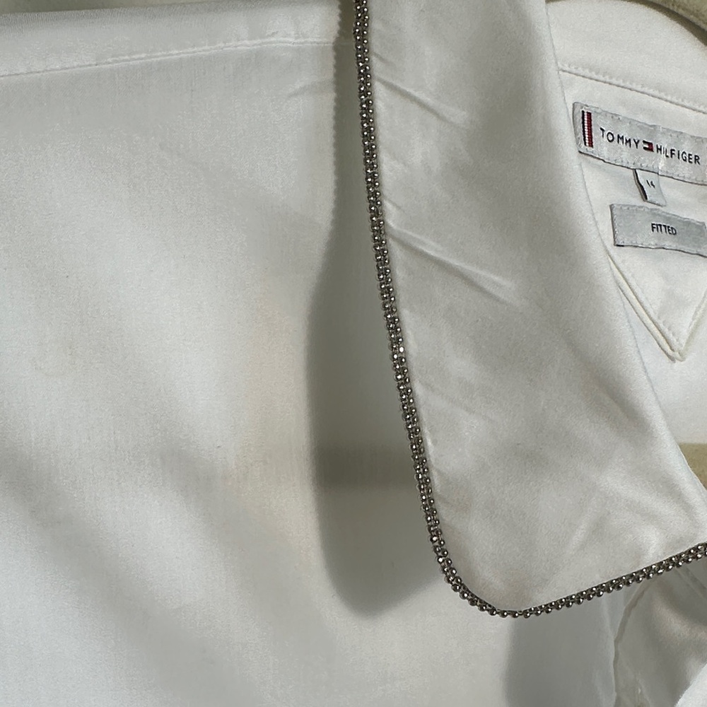 Tommy Hilfiger White Blouse with Gray Trim - Picture 3 of 7